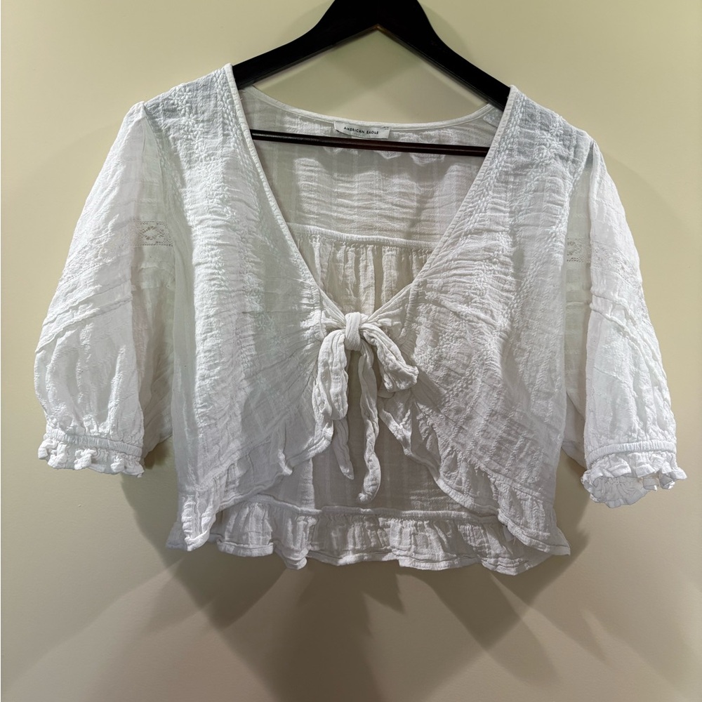 American Eagle Boho White Tie-Front Blouse